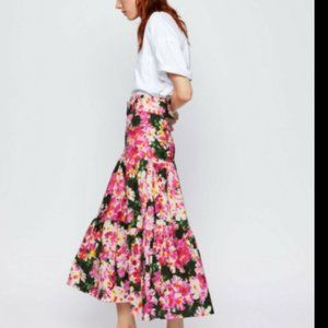 Zara SS19 Long Floral Ruffle Maxi Skirt size XS